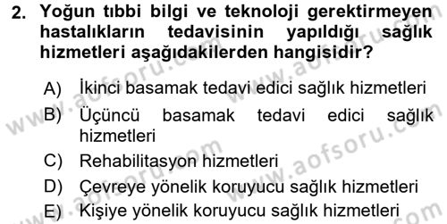 Sağlık Kurumları Yönetimi 1 Dersi 2017 - 2018 Yılı (Final) Dönem Sonu Sınav Soruları 2. Soru