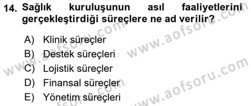 Sağlık Kurumları Yönetimi 1 Dersi 2018 - 2019 Yılı 3 Ders Sınav Soruları 14. Soru