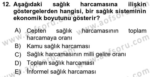 Sağlık Kurumları Yönetimi 1 Dersi 2018 - 2019 Yılı (Vize) Ara Sınav Soruları 12. Soru
