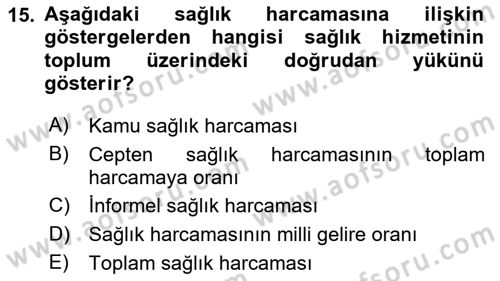 Sağlık Kurumları Yönetimi 1 Dersi 2018 - 2019 Yılı (Vize) Ara Sınavı 15. Soru