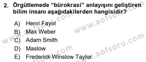 Sağlık Kurumları Yönetimi 1 Dersi 2018 - 2019 Yılı (Vize) Ara Sınav Soruları 2. Soru