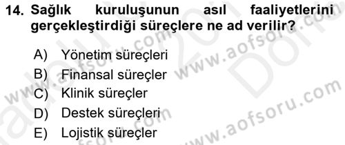 Sağlık Kurumları Yönetimi 1 Dersi 2018 - 2019 Yılı (Final) Dönem Sonu Sınav Soruları 14. Soru