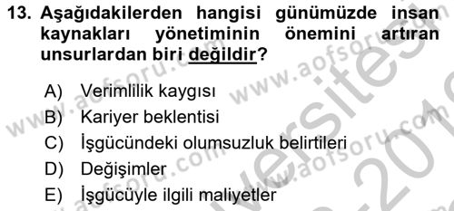 Sağlık Kurumları Yönetimi 1 Dersi 2018 - 2019 Yılı Yaz Okulu Sınav Soruları 13. Soru