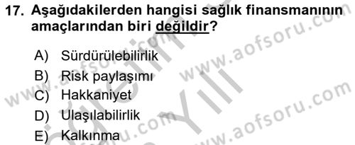 Sağlık Kurumları Yönetimi 1 Dersi 2018 - 2019 Yılı Yaz Okulu Sınavı 17. Soru