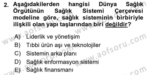 Sağlık Kurumları Yönetimi 1 Dersi 2018 - 2019 Yılı Yaz Okulu Sınav Soruları 2. Soru
