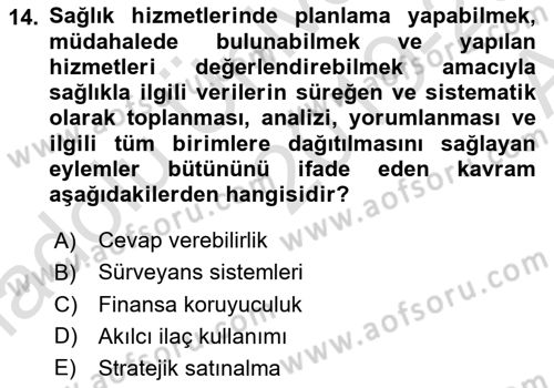 Sağlık Kurumları Yönetimi 1 Dersi 2019 - 2020 Yılı (Vize) Ara Sınav Soruları 14. Soru