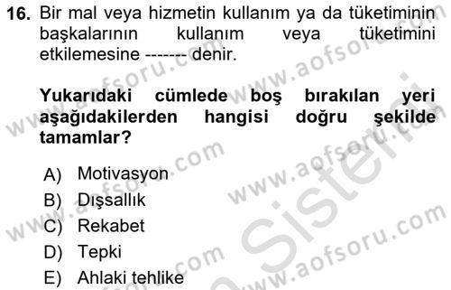 Sağlık Kurumları Yönetimi 1 Dersi 2019 - 2020 Yılı (Vize) Ara Sınav Soruları 16. Soru