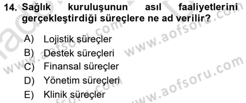 Sağlık Kurumları Yönetimi 1 Dersi 2019 - 2020 Yılı (Final) Dönem Sonu Sınav Soruları 14. Soru