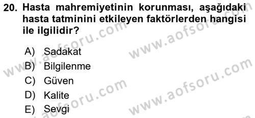 Sağlık Kurumları Yönetimi 1 Dersi 2019 - 2020 Yılı (Final) Dönem Sonu Sınav Soruları 20. Soru