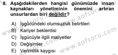 Sağlık Kurumları Yönetimi 1 Dersi 2019 - 2020 Yılı (Final) Dönem Sonu Sınav Soruları 8. Soru