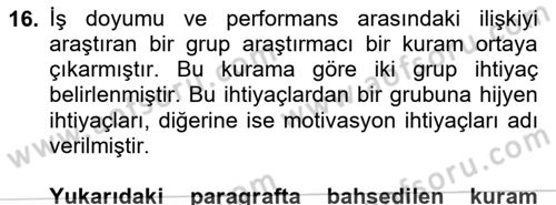 Sağlık Kurumları Yönetimi 1 Dersi 2020 - 2021 Yılı Yaz Okulu Sınav Soruları 16. Soru