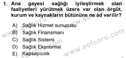 Sağlık Kurumları Yönetimi 1 Dersi Ara Sınavı Deneme Sınav Soruları 1. Soru