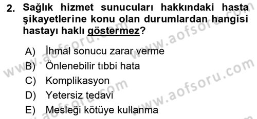 Sağlık Kurumları Yönetimi 1 Dersi Ara Sınavı Deneme Sınav Soruları 2. Soru