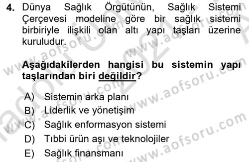 Sağlık Kurumları Yönetimi 1 Dersi Ara Sınavı Deneme Sınav Soruları 4. Soru