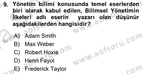 Sağlık Kurumları Yönetimi 1 Dersi Ara Sınavı Deneme Sınav Soruları 9. Soru