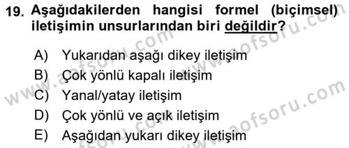 Sağlık Kurumları Yönetimi 1 Dersi 2021 - 2022 Yılı (Final) Dönem Sonu Sınav Soruları 19. Soru