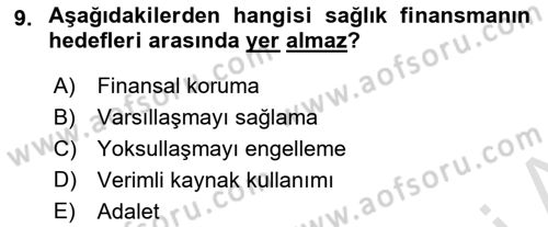 Sağlık Kurumları Yönetimi 1 Dersi 2021 - 2022 Yılı (Final) Dönem Sonu Sınav Soruları 9. Soru