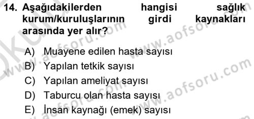 Sağlık Kurumları Yönetimi 1 Dersi 2021 - 2022 Yılı Yaz Okulu Sınav Soruları 14. Soru