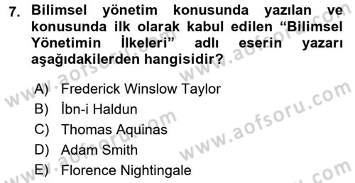 Sağlık Kurumları Yönetimi 1 Dersi 2021 - 2022 Yılı Yaz Okulu Sınav Soruları 7. Soru