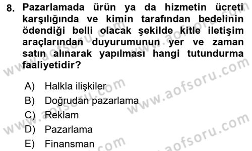 Sağlık Kurumları Yönetimi 1 Dersi 2021 - 2022 Yılı Yaz Okulu Sınavı 8. Soru