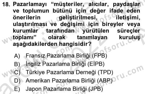 Sağlık Kurumları Yönetimi 1 Dersi Ara Sınavı Deneme Sınav Soruları 18. Soru