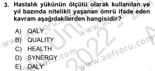 Sağlık Kurumları Yönetimi 1 Dersi Ara Sınavı Deneme Sınav Soruları 3. Soru