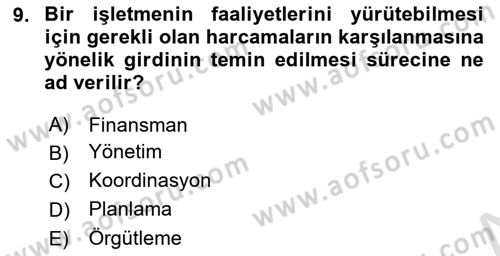Sağlık Kurumları Yönetimi 1 Dersi 2022 - 2023 Yılı (Final) Dönem Sonu Sınav Soruları 9. Soru