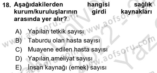 Sağlık Kurumları Yönetimi 1 Dersi 2022 - 2023 Yılı Yaz Okulu Sınav Soruları 18. Soru