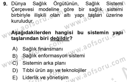 Sağlık Kurumları Yönetimi 1 Dersi 2022 - 2023 Yılı Yaz Okulu Sınavı 9. Soru