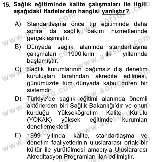 Sağlık Kurumları Yönetimi 1 Dersi 2023 - 2024 Yılı (Vize) Ara Sınavı 15. Soru