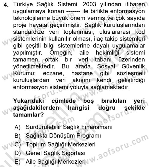 Sağlık Kurumları Yönetimi 1 Dersi 2023 - 2024 Yılı (Vize) Ara Sınav Soruları 4. Soru