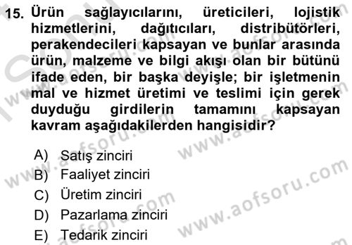Sağlık Kurumları Yönetimi 1 Dersi 2023 - 2024 Yılı (Final) Dönem Sonu Sınav Soruları 15. Soru