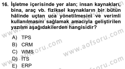 Sağlık Kurumları Yönetimi 1 Dersi 2023 - 2024 Yılı (Final) Dönem Sonu Sınav Soruları 16. Soru