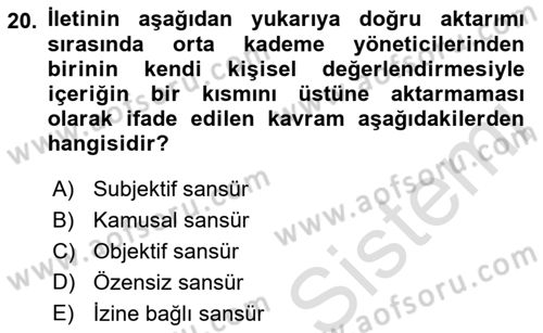 Sağlık Kurumları Yönetimi 1 Dersi 2023 - 2024 Yılı (Final) Dönem Sonu Sınav Soruları 20. Soru