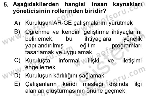 Sağlık Kurumları Yönetimi 1 Dersi 2023 - 2024 Yılı (Final) Dönem Sonu Sınav Soruları 5. Soru