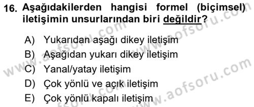 Sağlık Kurumları Yönetimi 1 Dersi 2023 - 2024 Yılı Yaz Okulu Sınav Soruları 16. Soru
