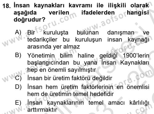 Sağlık Kurumları Yönetimi 1 Dersi 2023 - 2024 Yılı Yaz Okulu Sınav Soruları 18. Soru