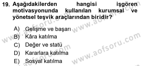 Sağlık Kurumları Yönetimi 1 Dersi 2023 - 2024 Yılı Yaz Okulu Sınavı 19. Soru