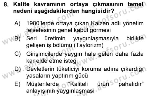 Sağlık Kurumları Yönetimi 1 Dersi 2023 - 2024 Yılı Yaz Okulu Sınav Soruları 8. Soru