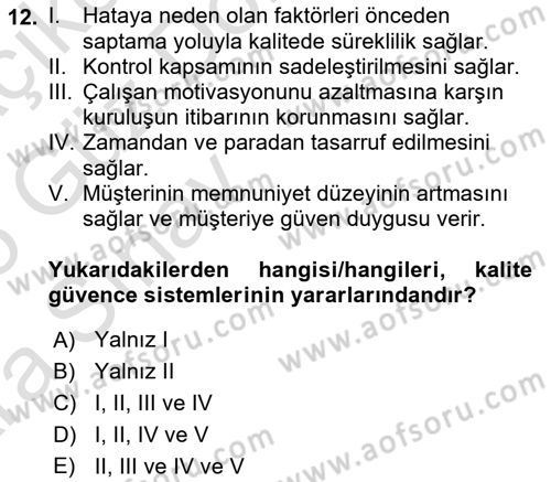 Sağlık Kurumları Yönetimi 1 Dersi Ara Sınavı Deneme Sınav Soruları 12. Soru