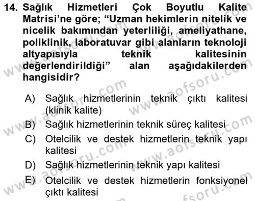 Sağlık Kurumları Yönetimi 1 Dersi 2024 - 2025 Yılı (Vize) Ara Sınavı 14. Soru