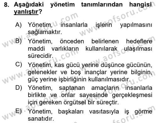 Sağlık Kurumları Yönetimi 1 Dersi 2024 - 2025 Yılı (Vize) Ara Sınav Soruları 8. Soru