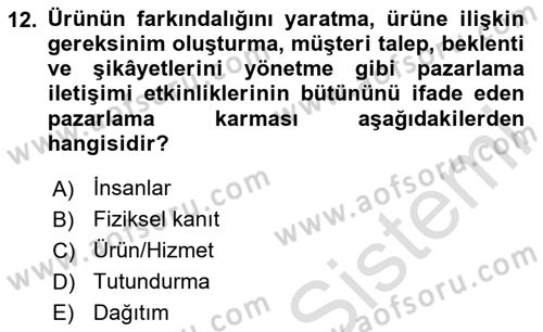 Sağlık Kurumları Yönetimi 1 Dersi 2024 - 2025 Yılı Yaz Okulu Sınav Soruları 12. Soru