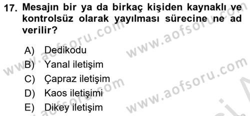 Sağlık Kurumları Yönetimi 1 Dersi 2024 - 2025 Yılı Yaz Okulu Sınav Soruları 17. Soru