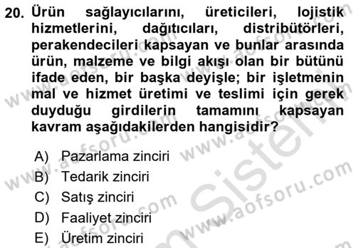 Sağlık Kurumları Yönetimi 1 Dersi 2024 - 2025 Yılı Yaz Okulu Sınav Soruları 20. Soru