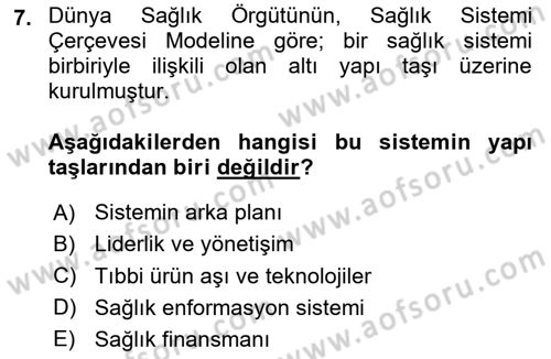 Sağlık Kurumları Yönetimi 1 Dersi 2024 - 2025 Yılı Yaz Okulu Sınav Soruları 7. Soru
