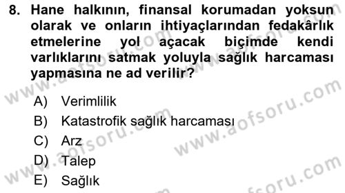 Sağlık Kurumları Yönetimi 1 Dersi 2024 - 2025 Yılı Yaz Okulu Sınav Soruları 8. Soru