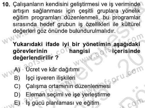 Sağlık Kurumları Yönetimi 1 Dersi 2025 - 2026 Yılı (Vize) Ara Sınav Soruları 10. Soru