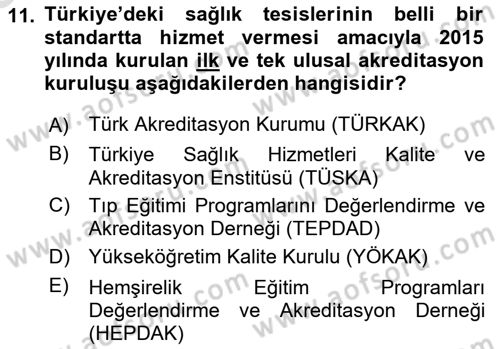 Sağlık Kurumları Yönetimi 1 Dersi 2025 - 2026 Yılı (Vize) Ara Sınav Soruları 11. Soru