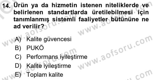 Sağlık Kurumları Yönetimi 1 Dersi 2025 - 2026 Yılı (Vize) Ara Sınav Soruları 14. Soru